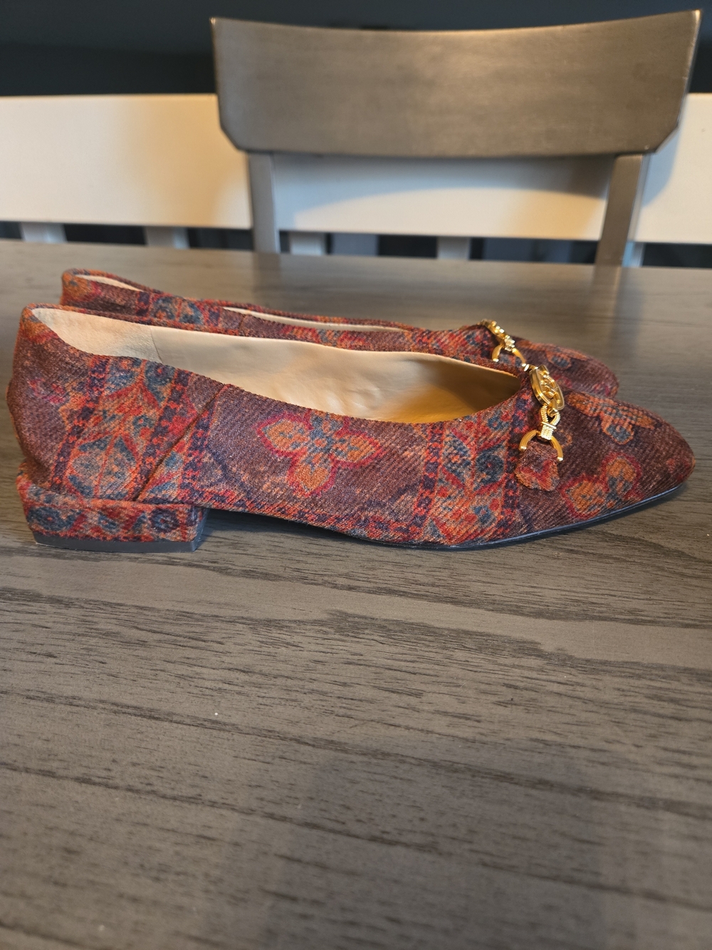 Sam Edelman Multicolor Orange-Red Patterned Chain Trim Ballet Flats - Picture 4 of 5